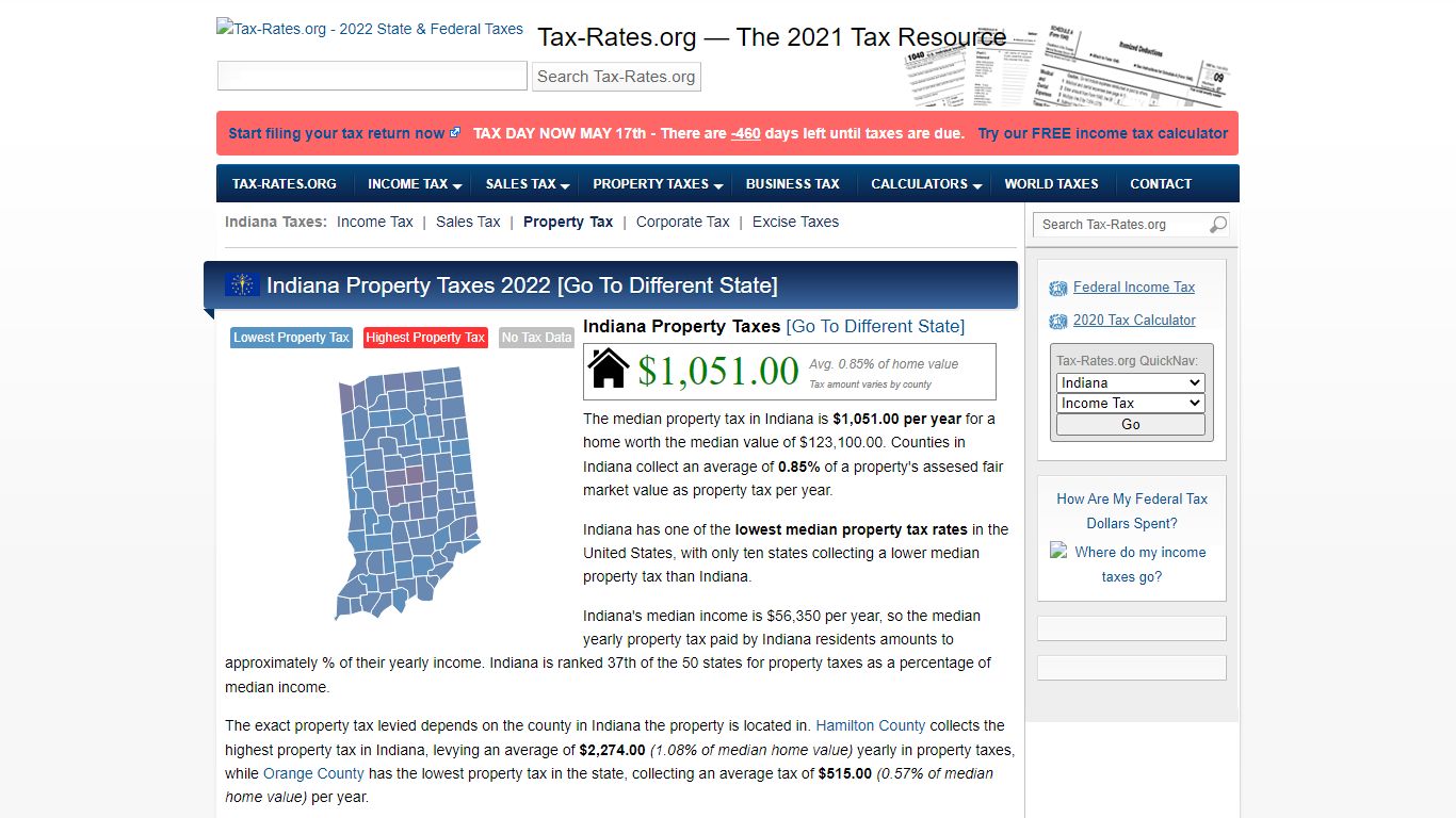 Indiana Property Taxes By County - 2022 - Tax-Rates.org