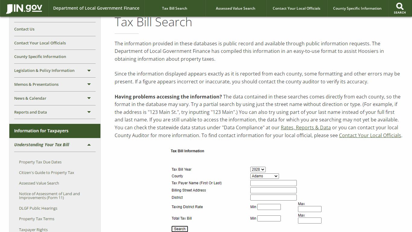 Tax Bill Search - DLGF